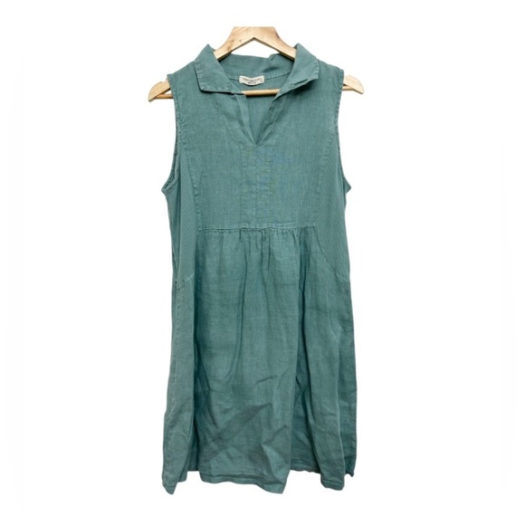 Terzo Millennio Dresses & Skirts - Terzo Millennio 100% Linen Sleeveless V-Neck Blue Green Knee Length Dress Sz Lrg
